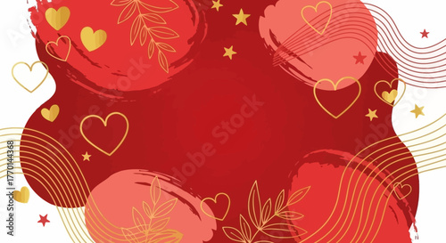 Elegant Valentines Day Abstract Background with Hearts and Golden Elements in Vector