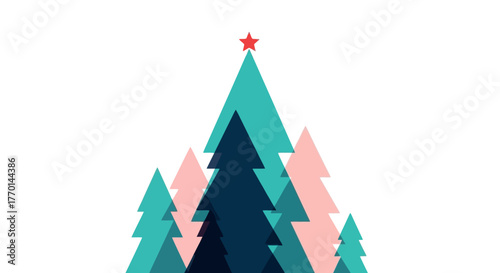 Abstract Christmas Tree Illustration Festive Holiday Design with Colorful Geometric Shapes