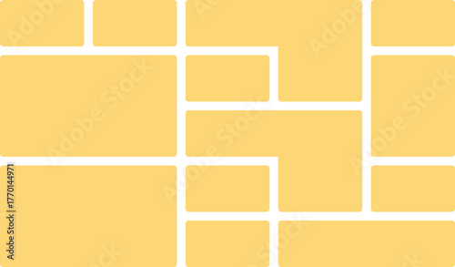 A bright yellow geometric pattern made of diverse rectangular and square shapes organized in a clean, modern grid layout