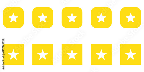 Five stars rate icon. Rating stars. Feedback set vector. 5 stars customer product rating review flat icon. Customer review with five stars. Service satisfaction, quality, good rate. 