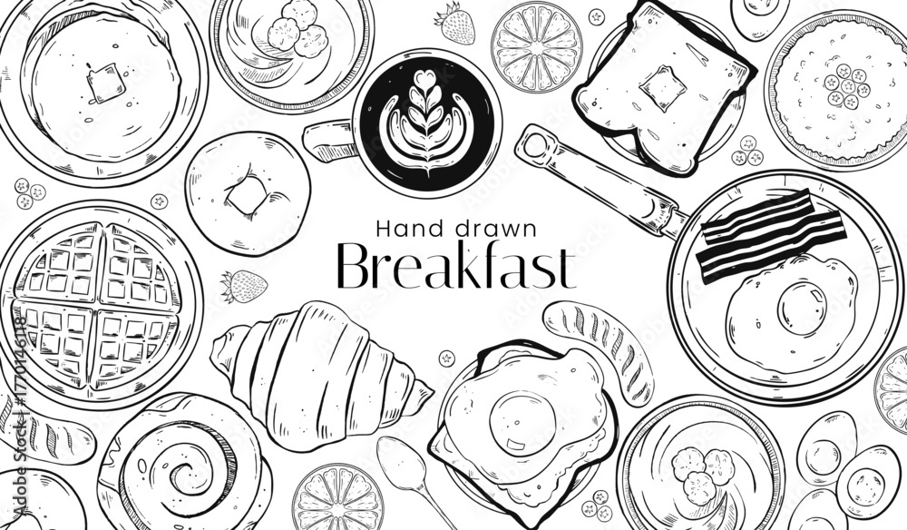 Fototapeta premium Hand-drawn breakfast set