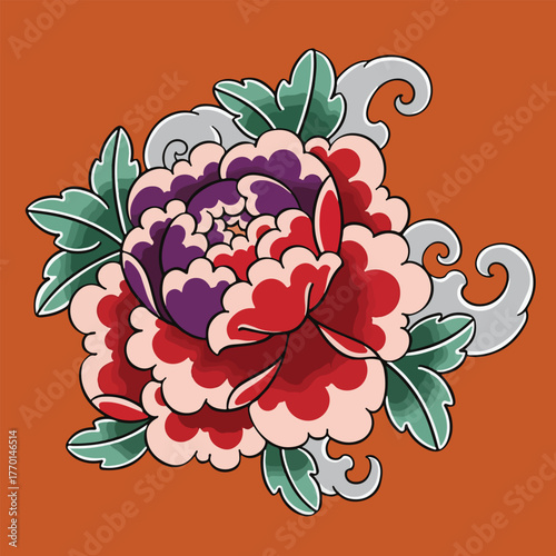japanese vector illustration of a bunch of flowers