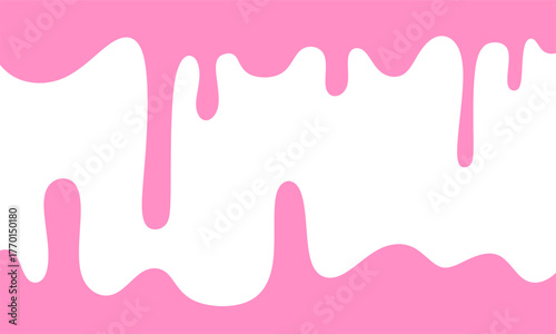 Melting and Dripping Pink Strawberry Cream. Glossy Melted Paint and Sweet Liquid Flow Background. Perfect for dessert design, cosmetic background, food illustration, and decorative banner