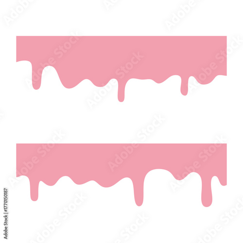 A set of melting and dripping pink strawberry. melting pink cream. melted pink paint. 