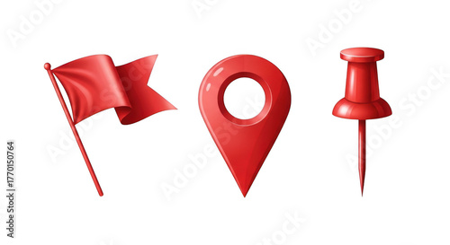 Flag location pin thumbtack red objects navigational icons