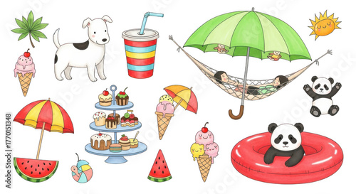 Dog ice cream umbrella summer vacation fun