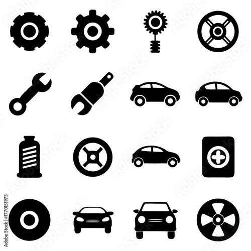 Gearshift and Fuel Pump Icon PNG on White Background.