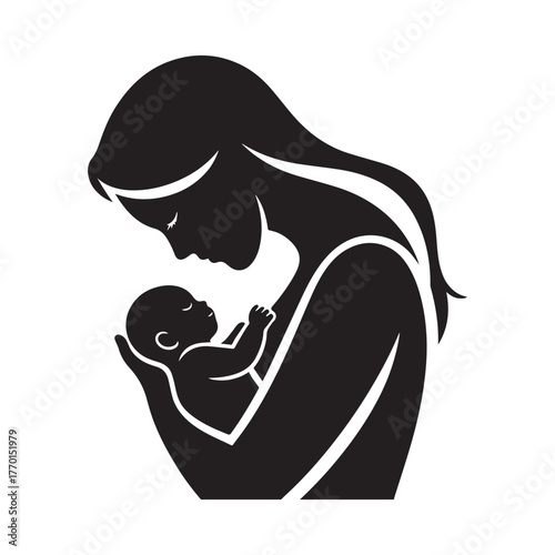 Heartwarming mother and newborn silhouette expressing love, tenderness, and timeless maternal connection. 