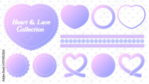 レースとハートのベクターの背景フレーム素材セット