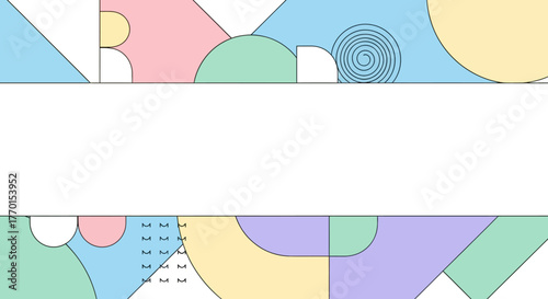 Abstract geometric pattern with pastel colors and various shapes, suitable for modern design backgrounds.