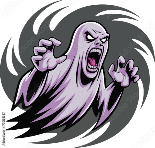 ''Screaming ghost vector graphic with open mouth and swirling dark background for halloween design''