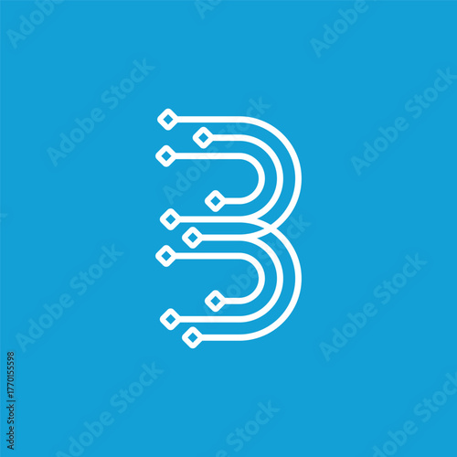 letter B circuit tech concept logo design vector template