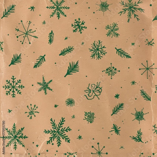 A seamless floral vector pattern with vintage winter snowflakes and spring leaf decoration for a card design