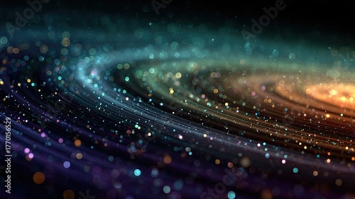 Abstract blue nebula in a dark night sky with bright stars and a distant galaxy light