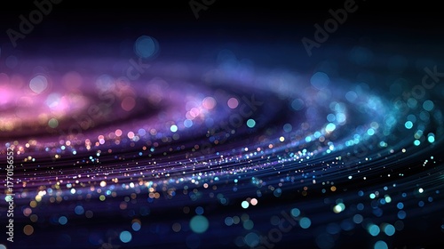 Abstract blue nebula in a dark night sky with bright stars and a distant galaxy light