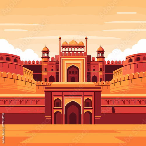 Illustration of the Red Fort in India, a historical architectural marvel.