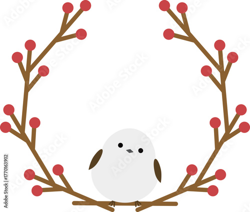 シマエナガと枝の円形フレーム