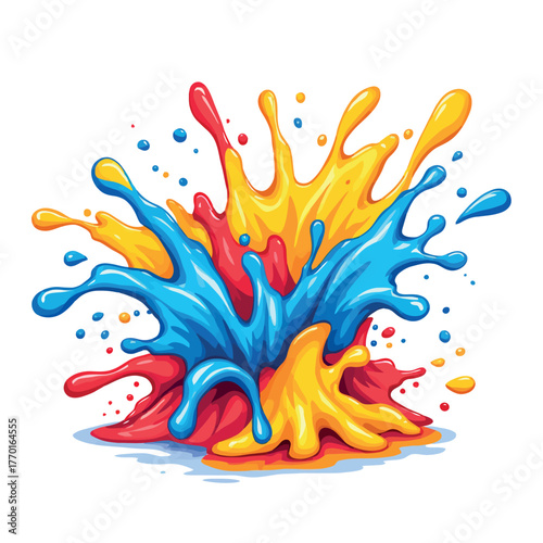 Vsai paint splash exploding in vibrant primary colors