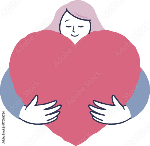 ハートを抱きしめる女性