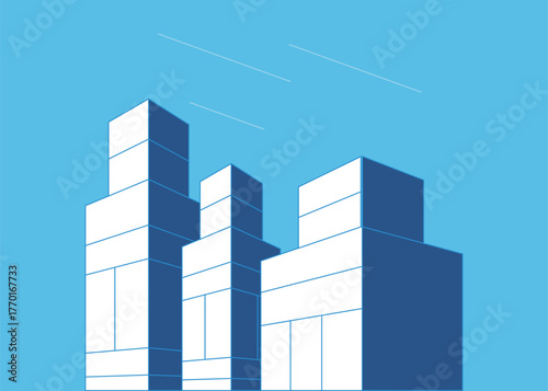 Abstract architectural lines. Geometric building background and blue color. Technological construction. Stock Illustration