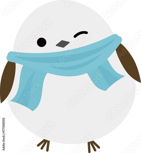 マフラーを巻いてウィンクするシマエナガ