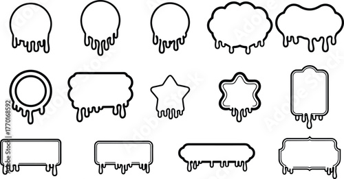 Dripping liquid frame shapes collection black outline slime labels set for Halloween horror slime banner sticker design vector