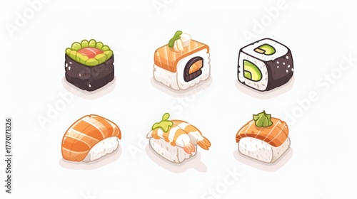 Colorful and Delicious Sushi Selection Featuring Various Styles and Types of Rolled Rice and Fresh Ingredients for Culinary Delight