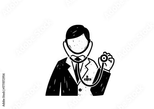 Woodcut Handdrawn Doctor with Stethoscope Medical Professional Health Provider Icon