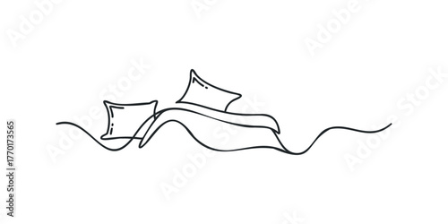 Abstract line drawing of two pillows on a wavy surface