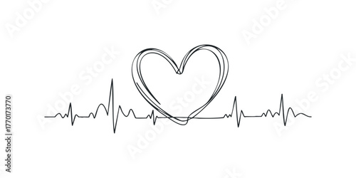 Heartbeat EKG Line Drawing with Heart Symbol