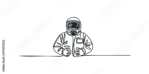 Person in Protective Hazmat Suit and Gas Mask Line Drawing
