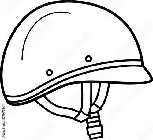 Bicycle safety helmet outline illustration protective headgear with chin strap for cycling, skateboarding, or rollerblading safety