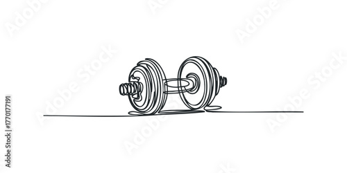 Continuous line drawing of a weightlifting dumbbell