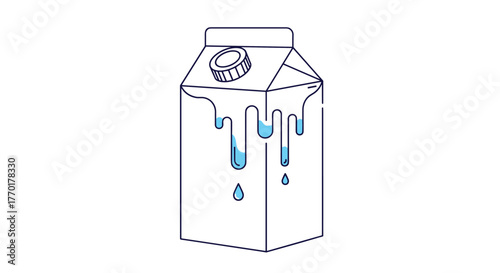 An illustrative design of a white milk carton with blue liquid melting and dripping, symbolizing refreshment or environmental themes.