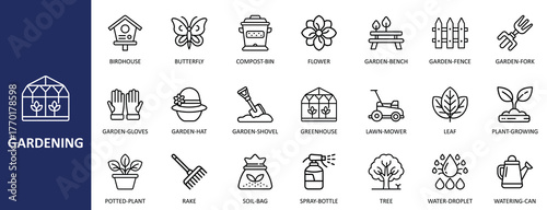 Gardening line icons set horticulture tools | Gardening Icon Set