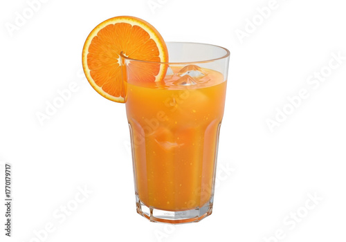 Orange juice with slice isolated on transparent background