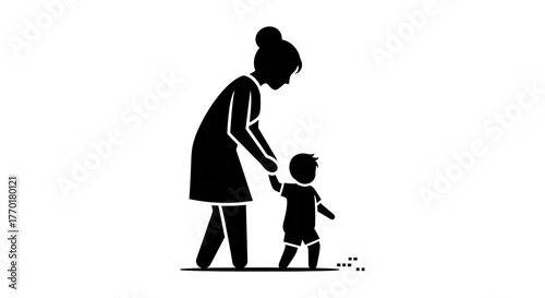 Mother teaching her child to walk vector illustration.