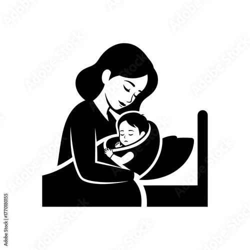 Mothers Love A Serene Moment with Baby in Black and White.