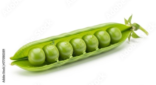 Fresh Green Peas in Pod - Close up of fresh green peas in a vibrant pod on a white background. Healthy and nutritious ingredient