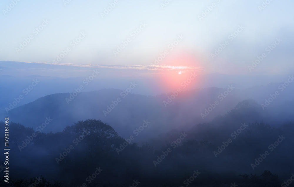 Fototapeta premium Sunset in the Basque Country. Sunset in the Aiako Harriak Natural Park, Basque Country.