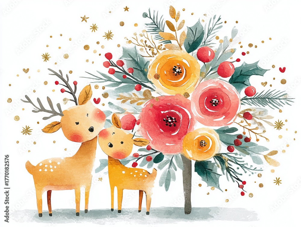 Naklejka premium festive red and gold Christmas illustration