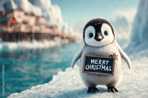 Christmas penguin with sign...