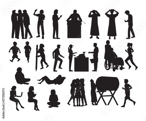 Vector people character pose silhouette illustration compilation