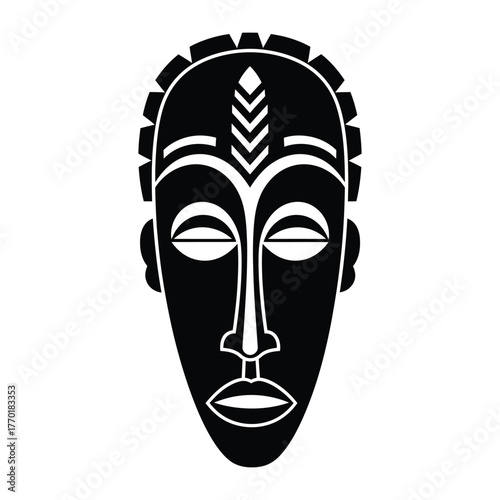 African tribal mask icon isolated on white