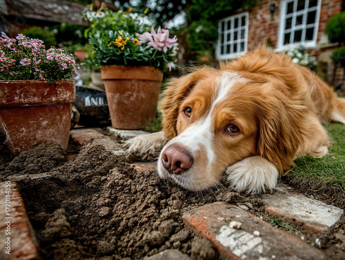 dog digging in garden: A mi...