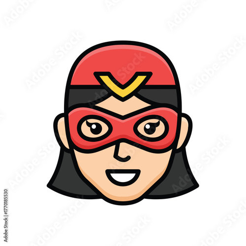 Cartoon superheroine with a red mask