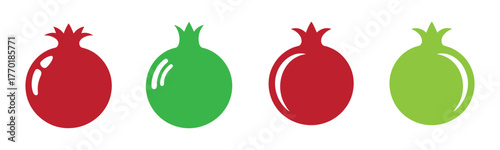 Whole and sliced Pomegranate fruit vector icon set, color and outline illustration, isolated on white background