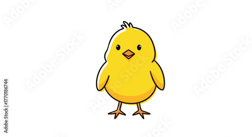 An adorable and fluffy yellow baby chick cartoon illustration standing cheerfully, isolated on a bright white background.