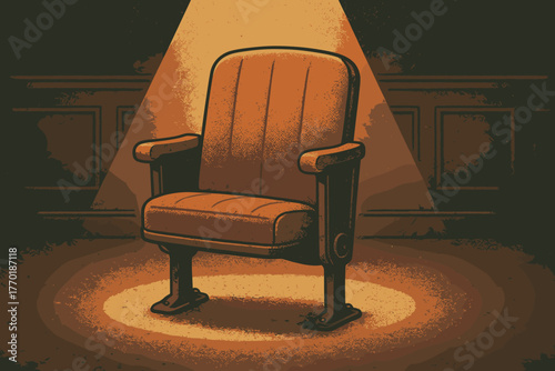 Illustration old illuminated cinema theater seat vintage spotlight vector empty
