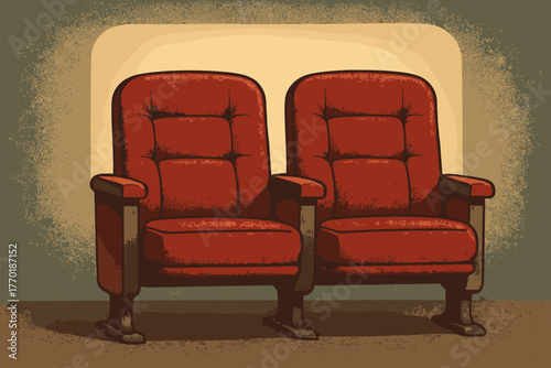 Screen cushions placed seats retro red vector illustration plush theater